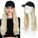 S-noilite Hat Wig for Women, Baseball Cap Wig with Long Wavy Hair Extensions Attached Adjustable Synthetic Hat Wigs, 16 inch Bleached Blonde
