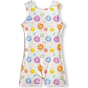 Gymnastics Leotards for Girls 2T 3T 4T 5T 6T 7T 8T Toddler Tumbling Outfit Biketard Unitard with Shorts Multiple Colors (B Cute Smile)