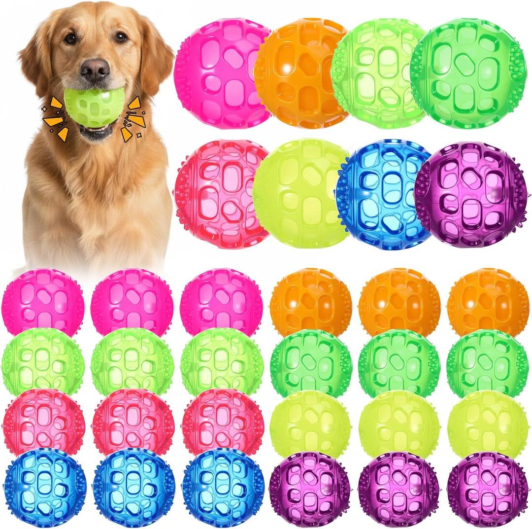 24 pcs 2.36'' Squeaky Dog Toy Balls Rubber Dog Toys for Playing Fetching Retrieving Durable Aggressive Chewers Teeth Cleaning and Training Balls for Medium, Small Dogs Puppy (Multicolor)