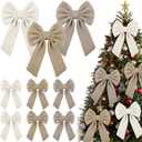 6 Pcs Knitted Large Christmas Bows 18in Big Crochet Christmas Tree Bow Neutral Ribbon Bow Hanging for Tree Topper Winter Party Wreath Garland Fireplace Holiday Decorations(White,Beige,Khaki)