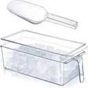Havawish 2 Pcs Ice Storage Bin for Freezer with Lid and Flexible Scoop Set Plastic Ice Container with Lid Handle for Home Office Fridge Storage (12.4 x 5.91 x 3.94 Inches,Clear)