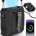 TUNISE Portable Fan with 5-Speed Settings, Dual-Sided Clip on Wearable Belt Waist Fan for 8000mAh, 2 Settings including Flashlight,Travel Essential for Outdoor Camping as Power Bank