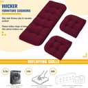 Patio Furniture Cushions Outdoor, Waterproof Wicker Chair Cushions Set of 3, 1 Loveseat & 2 Seat Pads, Thick Outdoor Replacement Cushions for Porch Lawn Bench Couch Sofa Swing, Burgundy