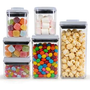 6 Pcs POP Container Set, Airtight Food Storage with Lids, Push Button Seal BPA-Free Set for Pantry, 0.65QT/0.7QT/1.8QT/2.4QT for Bulk Dry Food, Cereal, Flour, Sugar, RV Kitchen Storage