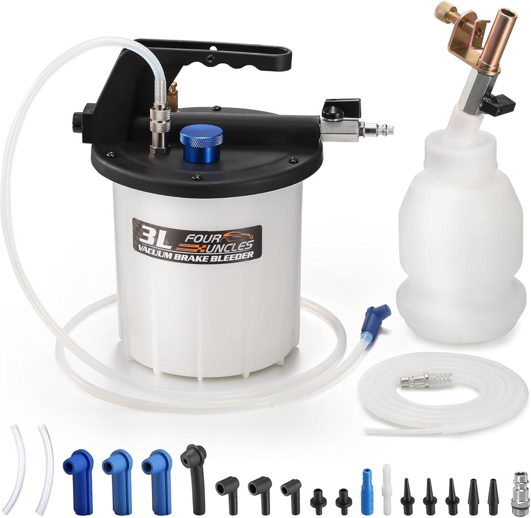 FOUR UNCLES Brake Bleeder Vacuum Pump Kit - Pneumatic Brake Fluid Extractor with 1L Refilling Bottle for Brake Fluid Bleeding, One-Person Operation