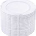DaYammi 60PCS White and Silver Plastic Plates, Heavy Duty White and Silver Disposable Plates Premium 10inch White Dinner Plates Hard Plastic Plates Disposable for Party Wedding Bridal Shower