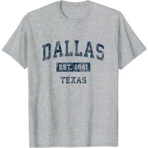 Dallas Texas TX Vintage Sports Design Navy Print T-Shirt, S
