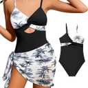 Girls'Swimwear One Piece Kids Swimsuits for Girls Tropical Twist Cross Bathing Suits with Cover Up Skirt (11-12Y)