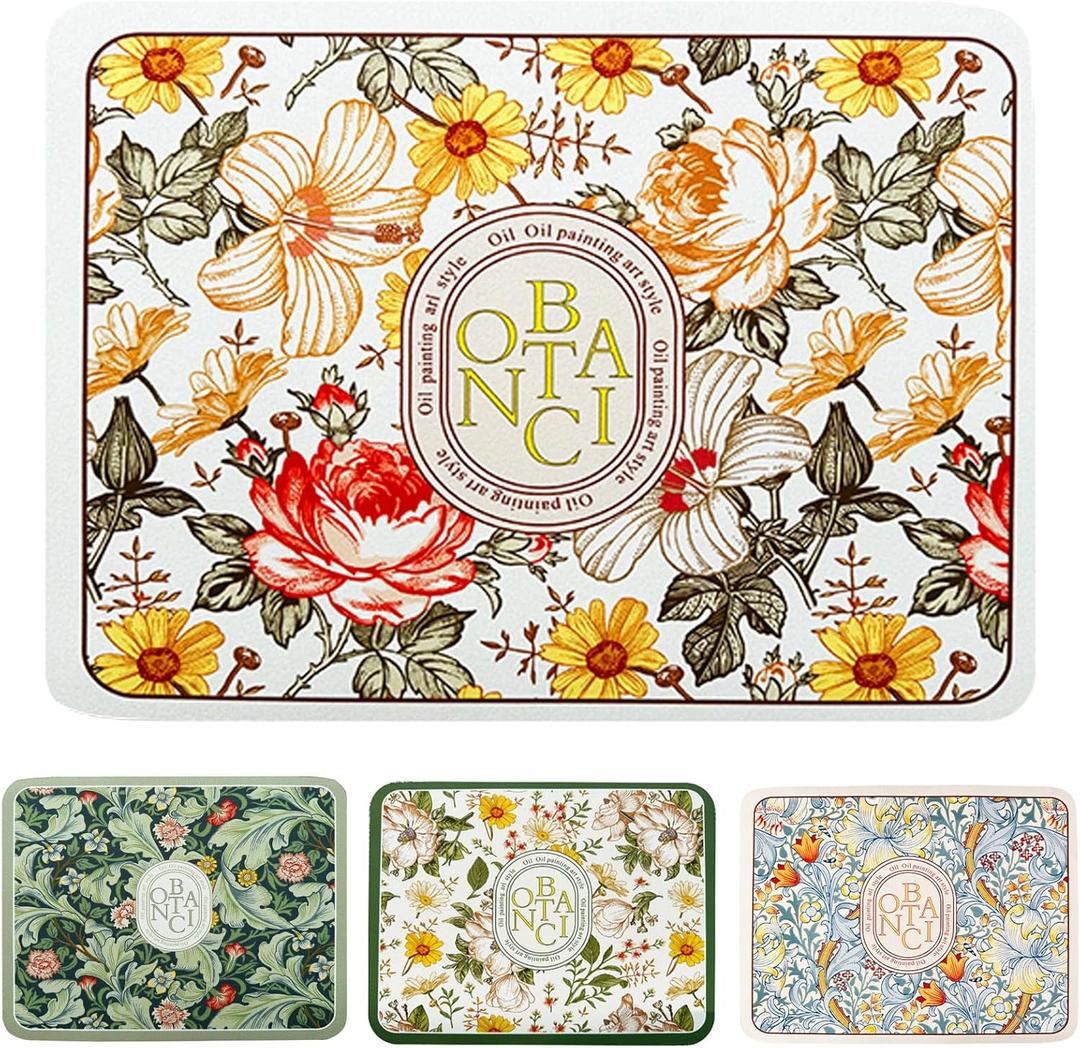 Dish Drying Mat-Upgraded Fantasy Style Draining Mat,Drying Matt Kitchen Counter,Super Absorbent Pad Non-Slip Drain Pad Quick Dry Mats (C:Floral Yellow, L:16*24 in)