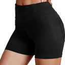VOOVEEYA 5"/8" High Waisted Yoga Biker Shorts with Pockets for Women - Butt Lifting Workout Spandex Booty Gym Shorts (Medium, Solid Black)