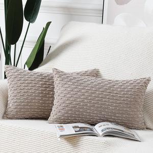 MADIZZ Pack of 2 Boho Corduroy Striped Throw Pillow Covers 12x20 Inch Taupe Soft Decorative Cushion Cover for Bedroom Sofa Pillow Shell