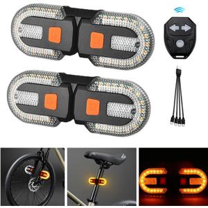 Bike Tail Light with Turn Signal, USB Rechargeable Bike Turn Signal Lights for Cycling, Remote Control Warning Bike Light 5 Mode