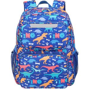 Kids Backpack for Boys Kindergarten - 15 Inch Lightweight School Bookbag fits Folder, Dinosaur Backpack for Kids 4-7 with Leakproof Insulated Pocket for Lunch and Snacks, Blue