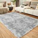 Floralux Rugs for Living Room, 6x9 Large Shag Area Rug, Tie-Dyed Light Grey Soft Fluffy Carpets for Bedroom