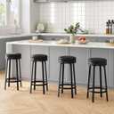 IDEALHOUSE 30'' Swivel Bar Stools Set of 4 with Footrest, Modern Counter Height Barstools with PU Leather Upholstered and Metal Frame, Backless Round Bar Stools for Kitchen Island, Black