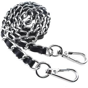 HAHIYO Metal Plus Synthetic Leather Purse Chain Strap Length 31.5 Inch Silver Black for Shoulder Cross Body Sling Purse Handbag Clutch Replacement Comfortable 0.47 Inch Wide 5mm Extra Thick 1 Pack
