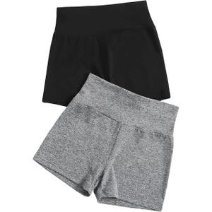 WDIRARA Women's 2 Pack High Waist Yoga Shorts Tummy Control Fitness Workout Running Biker Shorts (Gray, L)