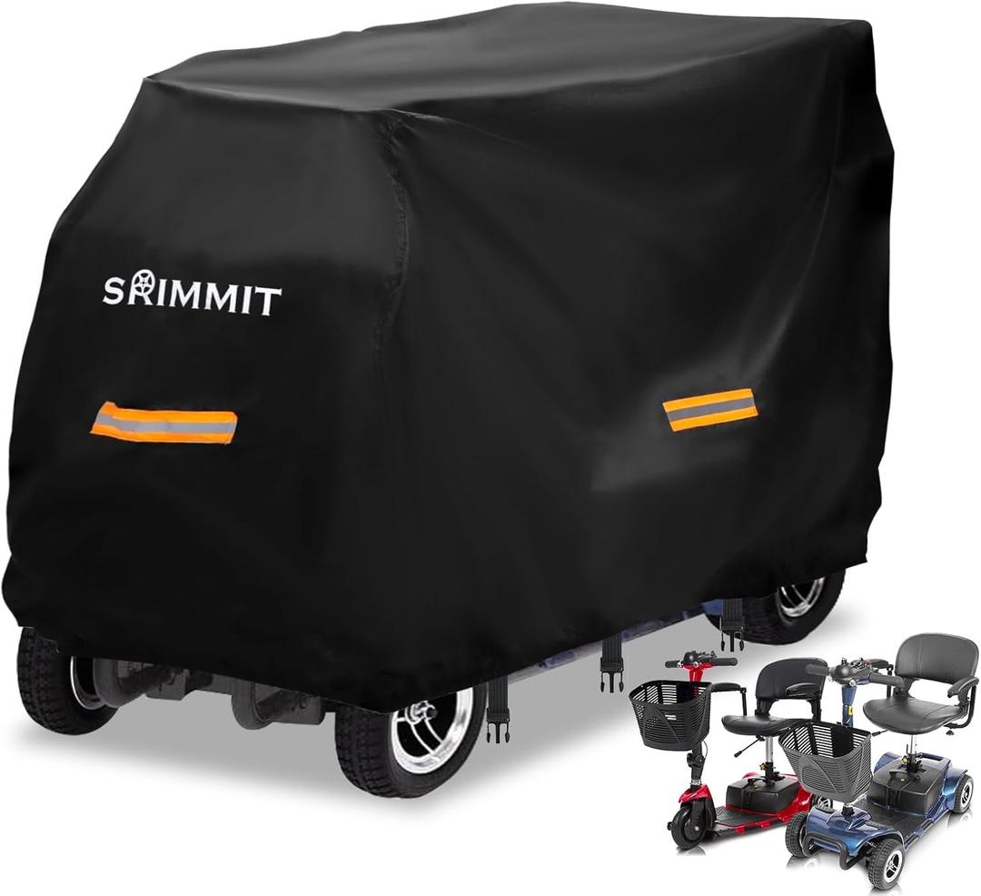 Upgraded Mobility Scooter Storage Cover,SRIMMIT Heavy Duty 420D Oxford Fabric Electric Scooter Cover, Waterproof,Anti-UV,Durable with Waterproof Strip,Reflective Strips,3 Buckles (2XL 69"x 25"x 47")