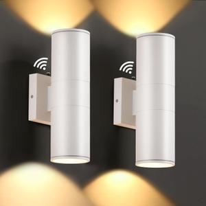 Dusk to Dawn Outdoor Lighting Sensor Wall Lights 2Pack, 12W 2700K Integrated LED Cylinder Up Down Lights Outdoor, IP65 Waterproof Aluminum Exterior Wall Sconce for Porch Patio. (White)