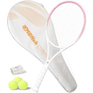 Tennis Racket - Super Value Set with Pre-Strung, Comfortable Handle, 27'' Tennis Racquet for Adults, Natural Series Includes 3 Tennis Balls, 2 Overgrips and 1 Tennis Bag (Rose Pink)