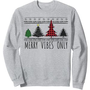 Festive Merry Vibes Only Retro Christmas Trees Sweatshirt, S