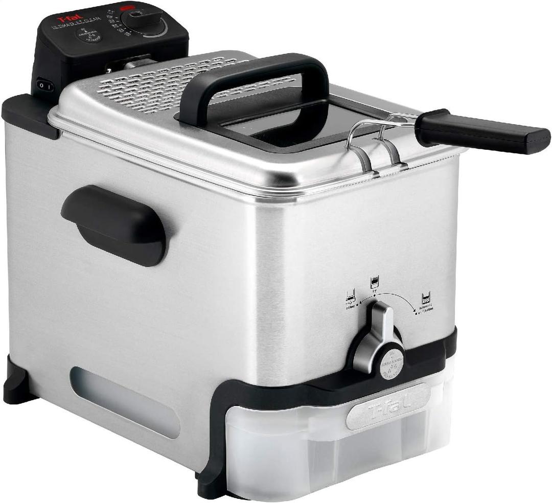 T-fal 3.5L Stainless Steel Deep Fryer with Basket, 1700W, Oil Filtration, Temp Control, Digital Timer, Dishwasher Safe Parts (3.5L & Oil Filtration)