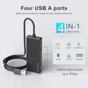 USB Hub, Multiport USB Splitter Adapter, 2 ft Long Cable USB 3.0 Hub, USB Extender for Laptop, PC, iMac, Surface Pro, MacBook, Mac Pro, Flash Drive, XPS, Mouse, HDD (Longline Black-Plastic)