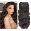 Brown Hair Extensions Clip ins, 4Pcs Long Wavy Synthetic Clip in Hair Extensions for Women Girls (Color: Brown)