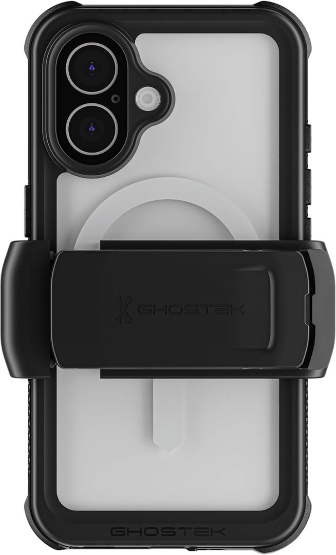 Ghostek Nautical Waterproof Apple iPhone 16 Case with Holster Belt Clip - Screen and Camera Protector, MagSafe Compatible, Rugged Heavy Duty Cover (6.1 Inch, Clear)