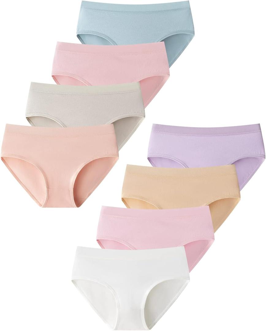 Domee Teen Girls Cotton Underwear Panties Briefs Pack of 8 Underpants (11-12 Years, Plain)