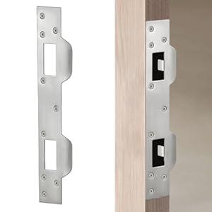 MOSECYOU Door Strike Plate Double Holes, Heavy-Duty Latch Reinforcement Plate for Door Handle and Deadbolt, Security Striker Plates for Exterior Interior Door (1, Satin Nickel)