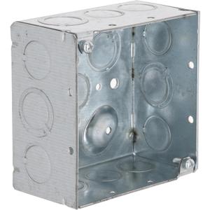 RACO 8232 4 in. Square Electrical Box, 2-1/8 in. Deep, 1/2 in. and 3/4 in. Side Knockouts, Welded, Gray