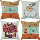2 x Mimkus Fall Pillow Covers 18 x 18 Inch Set of 4 Thankful Grateful Blessed Harvest Floral Decorations Double-Sided Print Cushion Cases for Home Dcor (Orange and Blue)
