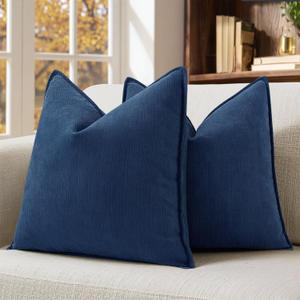 MIULEE Pack of 2 Navy Blue Decorative Pillow Covers 20x20 Inch Soft Chenille Luxurious Couch Throw Pillows Farmhouse Cushion Covers with Elegant Design for Sofa Bedroom Living Room Home Decor