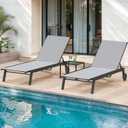 DWVO Outdoor Chaise Lounge Set, 2 Patio Chaise Lounge Chairs with Side Table, Textile Pool Loungers with 5-Level Backrest and Wheels for Beach, Lawn, Porch, Garden (Grey)