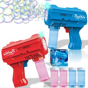 2 Pack Kids Bubble Gun, Durable Light Up Bubble Machine Gun with 4 Bottles Refill Solution, Bubble Guns for Toddlers, Wedding, Easter, Party Favor, Halloween Toys, Outdoor Toys (Blue and Red)