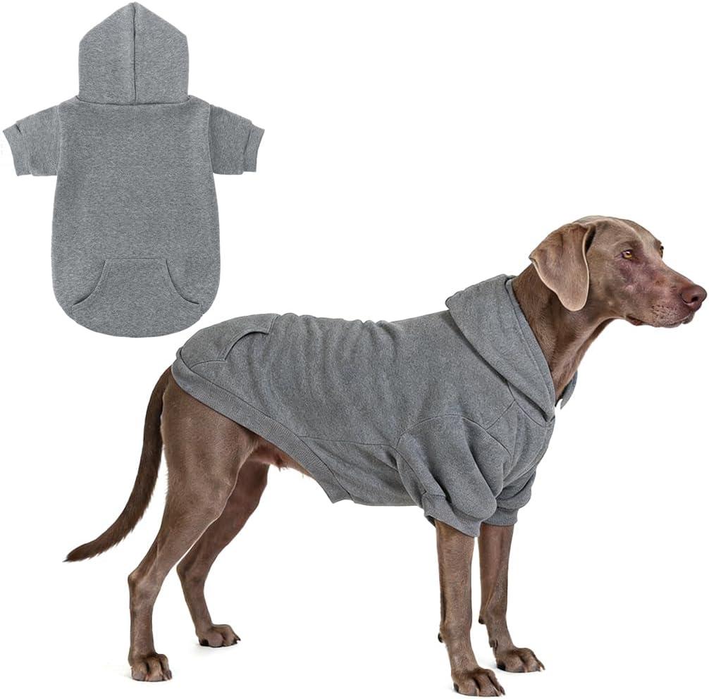 KOOLTAIL Dog Hoodie for Large Medium Small Dogs, Soft and Warm Pet Sweater with Leash Hole and Pocket Boy Girl, Puppy Fall Winter Jacket Clothes, French Pitbull Cold Weather Coat Sweatshirt, Grey XXL
