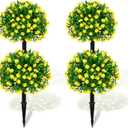Daifunli 2 Pcs 28 in Artificial Boxwood Double Ball Fake Topiary Tree with Flowers Outdoor Plants, UV Resistance Faux Shrub Realistic Bush Greenery Potted for Indoor Garden Yard Porch Decor(Yellow)