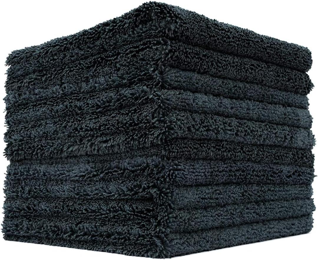 The Rag Company - Creature Edgeless Auto Detailing Towels (10-Pack) Professional 70/30 Blend, Dual-Pile Plush Microfiber, Buffing & Polishing, 420gsm, 16in x 16in, Black