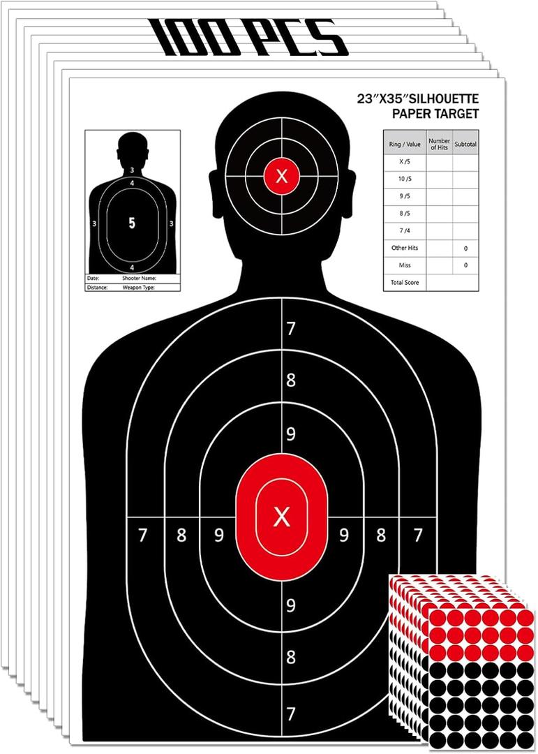 LAKINGO 23x35 Inch Shooting Targets - High-Visibility Silhouette Paper for Range Training - Compatible with Pistol Rifle Shotgun Airgun BB Gun - Reusable with Adhesive Patches for Indoor/Outdoor