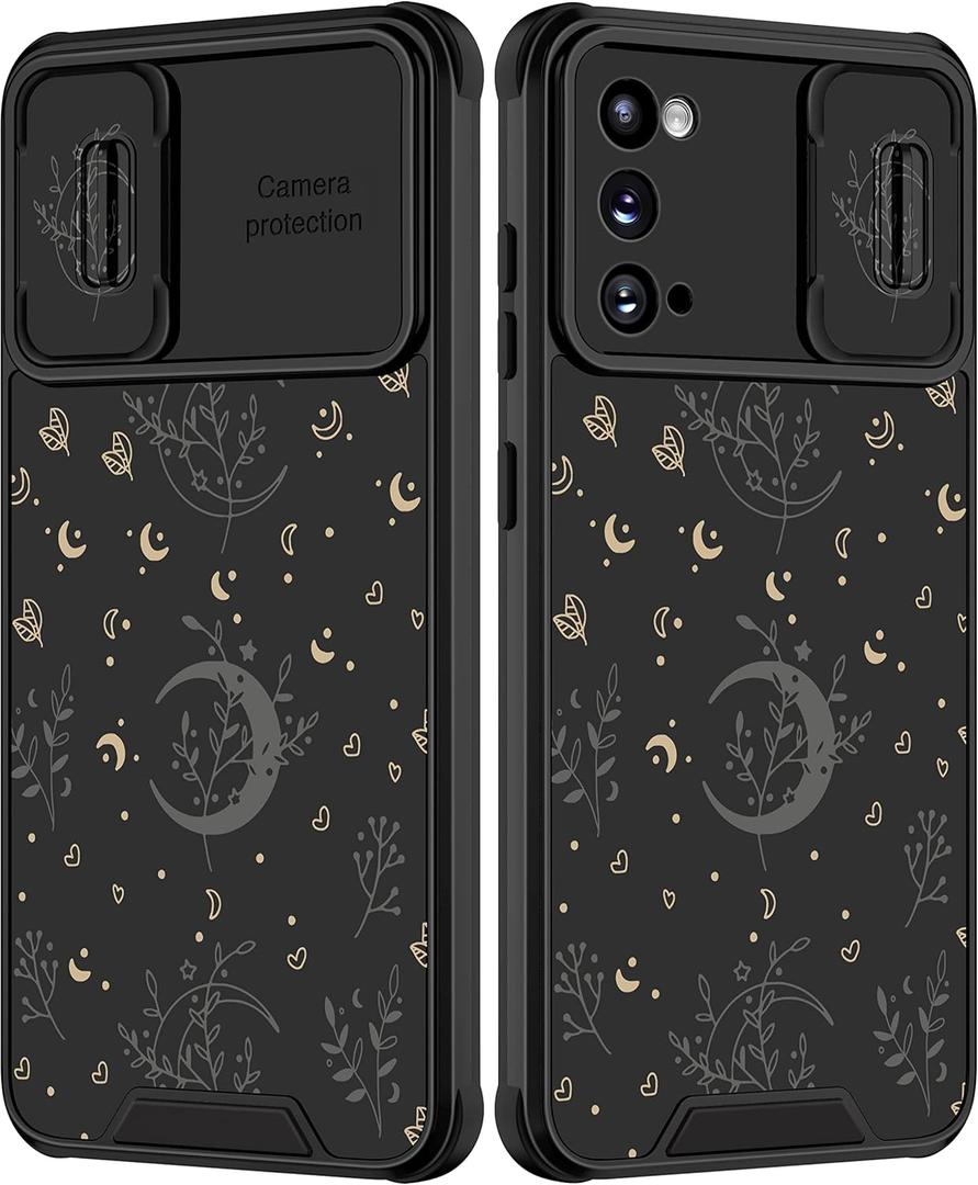 Goocrux for Samsung Galaxy S20 Case for Women Girls Cute Moon Stars Girly Phone Cover Fashion Black Space Heart Unique Design with Slide Camera Cover Aesthetic Cases for Galaxy S20 5G 6.2 inch