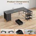 Huuger 55 Inch L Shaped Desk with Fabric Drawers, Reversible Computer Gaming Desk with Power Outlets and USB-C Port, Adjustable Side Storage Shelves, for Work Study Corner Home Office, Black