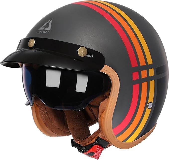 TRIANGLE 3/4 Motorcycle Helmet,Retro Open Face Adults Helmets with Visor,Half Face Moped Helmet for Men & Women,DOT Approved Helmets for Cruiser Scooter(XL)