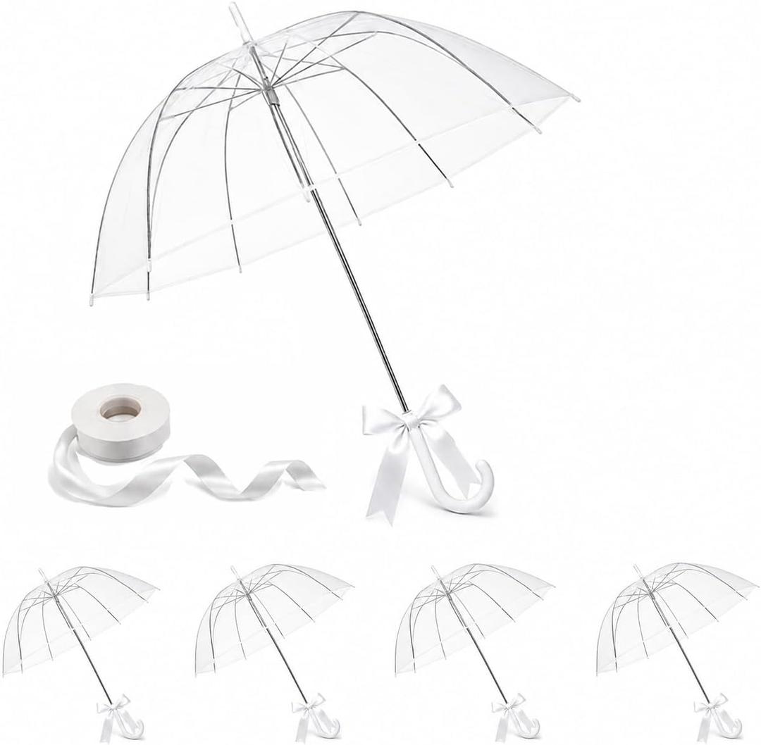 Clear Umbrella Bulk, Bulk Umbrellas for Wedding, 39 Inch Transparent POE Dome Umbrella with Auto Open, Stainless Steel Frame and White J Handle, for Wedding Guests, Photography and Outdoor Parties