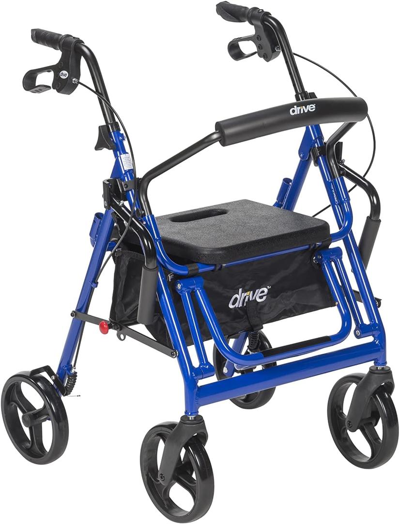 Drive Medical 795B Duet Folding Transport Wheelchair and Rollator Walker, Blue
