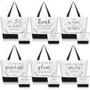 SilTriangle 12 Pcs Gifts for Women Canvas Tote Bags with Inspirational Makeup Bags Christian Gifts for Mothers Church Teacher
