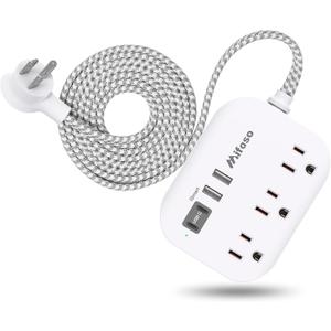 Cruise Ship Essentials - Mifaso Power Strip with USB Ports, 5Ft Flat Extension Cord with Multiple Outlets, USB Charging Station with Non Surge Protector for Cruise Ship, Travel, Dorm Room Essentials (White)