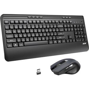 Acer Wireless Keyboard and Mouse Combo, 2.4G Full Sized Erogomic Keyboard Mouse Cordless, Palm & Wrist Rest, Unifying USB Receiver, 7 Multimedia Hotkeys, Sleep Mode, for PC, Laptop, Computer, Windows