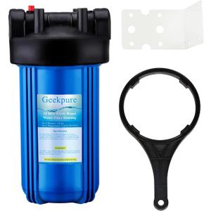 Geekpure 10-Inch Whole House Big Water Filter Housing-Fit for 4.5"x10"Filters -Blue-1 Inch Brass Port (1)