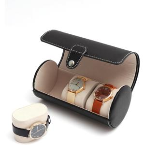 3 Slots Watch Box, PU Leather Watch Case Portable Watch Roll Travel Case for Men and Women, Vintage Watch Display Case with Detachable Pillows for Watch (black)